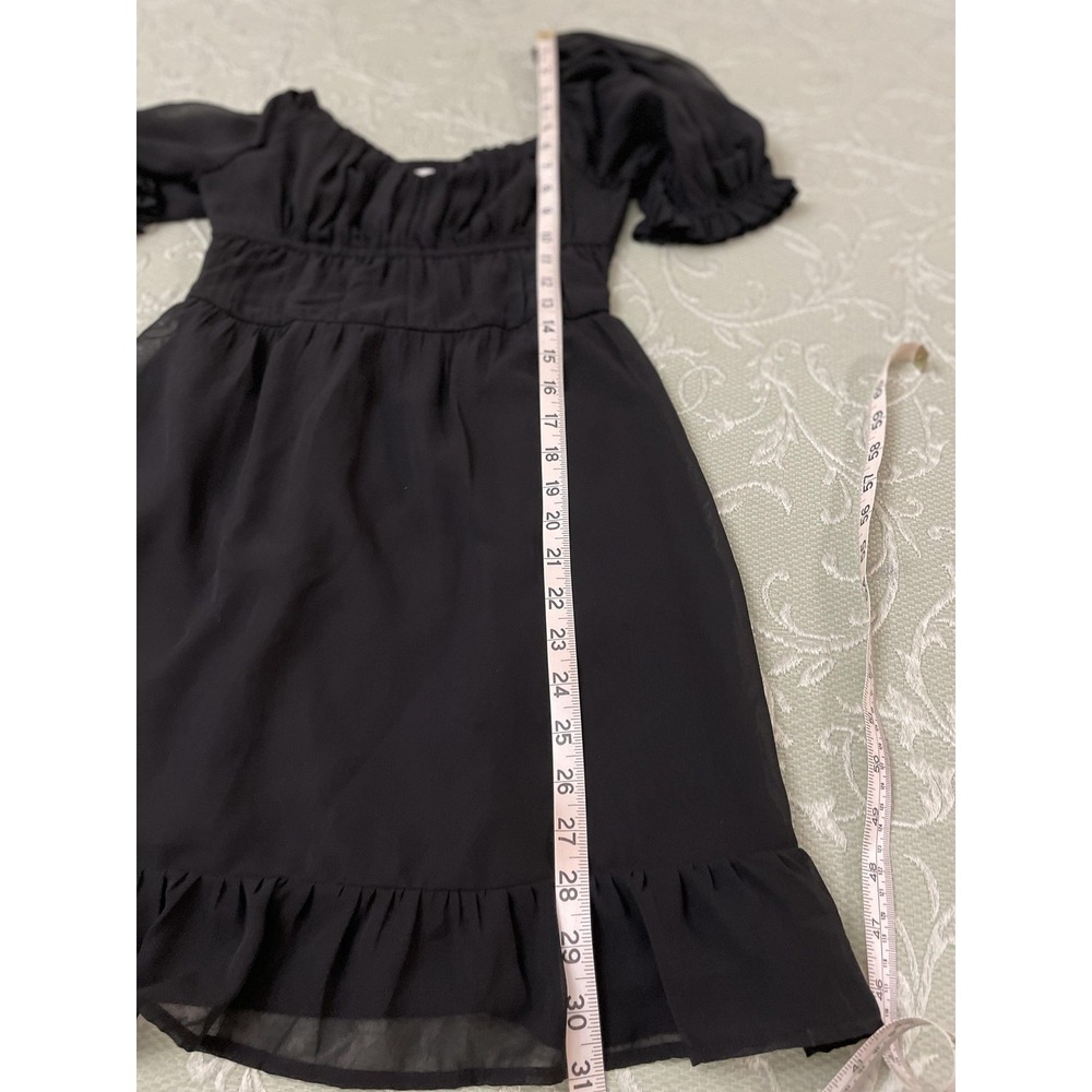 Hollister Dress Womens XS Black Puff Sleeve Smocked Babydoll Mini Ruffle Hem - Picture 16 of 16